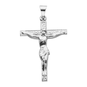 14 Karat White Gold Crucifix Necklace, 24x19mm