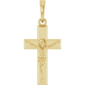 14 Karat Yellow Gold Crucifix Necklace, 24x10mm