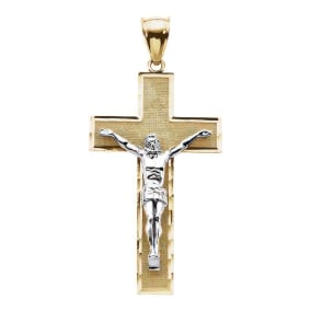 14 Karat Yellow & White Gold Crucifix Necklace, 32x18mm