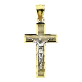 14 Karat Yellow & White Gold Crucifix Necklace, 22x12mm