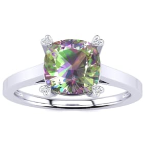 2ct Cushion Cut Mystic Topaz and Diamond Ring in 10K White Gold