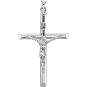 14 Karat White Gold Large Crucifix Necklace, 43x29mm