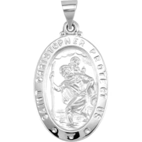 14 Karat White Gold St. Christopher Medal Necklace, 25x17mm