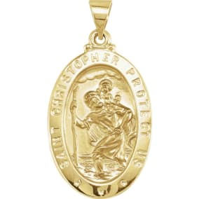 14 Karat Yellow Gold St. Christopher Medal Necklace, 25x17mm