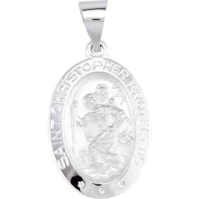 14 Karat White Gold St. Christopher Medal Necklace, 19x13mm