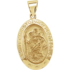 14 Karat Yellow Gold St. Christopher Medal Necklace, 19x13mm