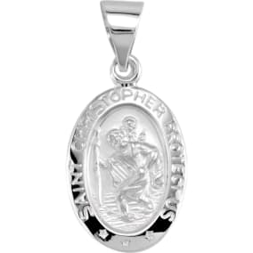 14 Karat White Gold St. Christopher Medal Necklace, 15x11mm