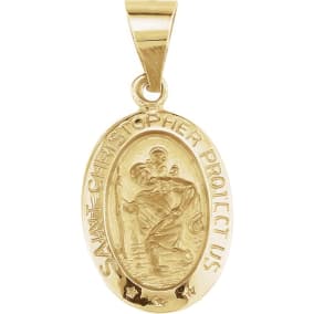 14 Karat Yellow Gold St. Christopher Medal Necklace, 15x11mm