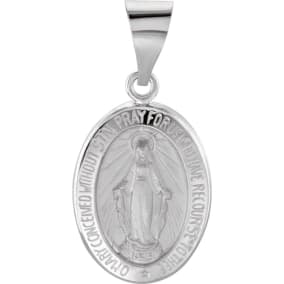 14 Karat White Gold Miraculous Medal Necklace, 15x11mm