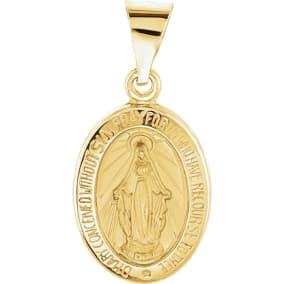 14 Karat Yellow Gold Miraculous Medal Necklace, 15x11mm