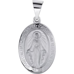 14 Karat White Gold Miraculous Medal Necklace, 19x13mm