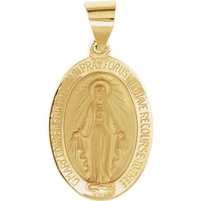 14 Karat Yellow Gold Miraculous Medal Necklace, 19x13mm