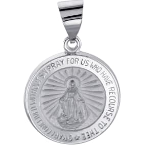 14 Karat White Gold Miraculous Medal Necklace, 15mm