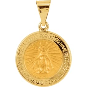 14 Karat Yellow Gold Miraculous Medal Necklace, 15mm