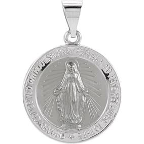 14 Karat White Gold Miraculous Medal Necklace, 18mm