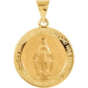 14 Karat Yellow Gold Miraculous Medal Necklace, 18mm