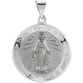 14 Karat White Gold Miraculous Medal Necklace, 22mm