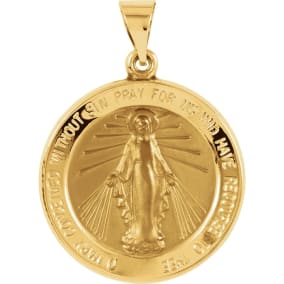 14 Karat Yellow Gold Miraculous Medal Necklace, 22mm