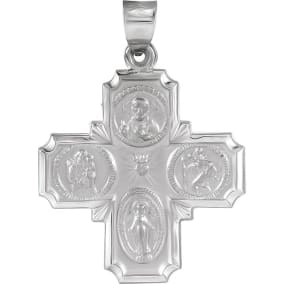 14 Karat White Gold Four-Way Cross Medal Necklace, 25x25mm