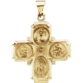 14 Karat Yellow Gold Four-Way Cross Medal Necklace, 25x25mm