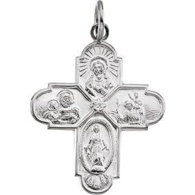 14 Karat White Gold Four-Way Cross Medal Necklace, 24x21mm