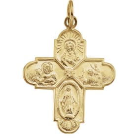 14 Karat Yellow Gold Four-Way Cross Medal Necklace, 24x21mm