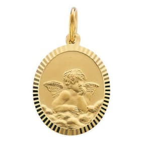 14 Karat Yellow Gold Cherub Medal Necklace, 14x12mm