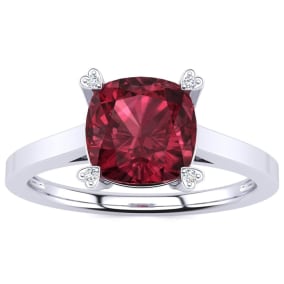 Garnet Ring: Garnet Jewelry: 2ct Cushion Cut Garnet and Diamond Ring in 10K White Gold