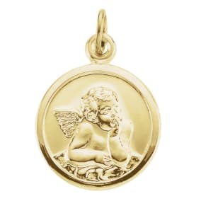 14 Karat Yellow Gold Cherub Medal Necklace, 15mm