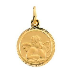 14 Karat Yellow Gold Cherub Medal Necklace, 8mm