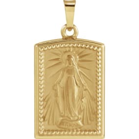 14 Karat Yellow Gold Miraculous Medal Necklace, 25x13mm