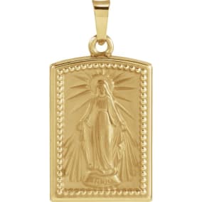 14 Karat Yellow Gold Miraculous Medal Necklace, 25x13mm