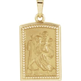 14 Karat Yellow Gold St. Christopher Medal Necklace, 25x13mm