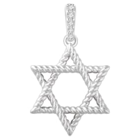 14 Karat White Gold Star Of David With Diamond Accents Necklace, 20x14mm