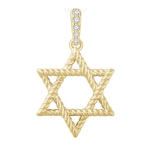 14 Karat Yellow Gold Star Of David With Diamond Accents Necklace, 20x14mm