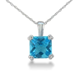 2ct Cushion Blue Topaz and Diamond Pendant in 10k White Gold