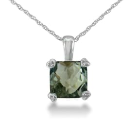 2ct Cushion Green Amethyst and Diamond Pendant in 10k White Gold