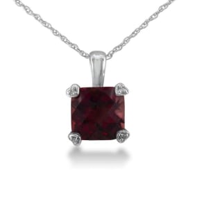 Garnet Necklace: Garnet Jewelry: 2ct Cushion Garnet and Diamond Pendant in 10k White Gold