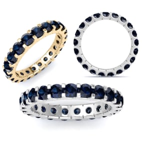 Sapphire Eternity Ring Size 4-9.5, 5 Carat Round Sapphire Eternity Ring In 14K White Gold Yellow Gold, And Rose Gold