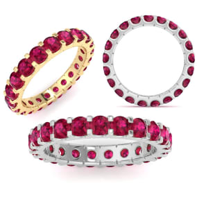 Ruby Eternity Ring Size 4-9.5, 5 Carat Round Ruby Eternity Ring In 14K White Gold, Yellow Gold, And Rose Gold
