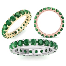 Emerald Eternity Ring Size 4-9.5, 5 Carat Round Emerald Eternity Ring In 14K White Gold, Yellow Gold, And Rose Gold