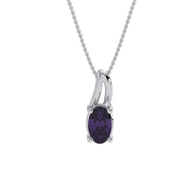 1/2ct Oval Shape Amethyst and Diamond Necklace in 10k White Gold
