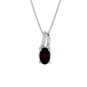 1/2ct Oval Shape Garnet and Diamond Necklace in 10k White Gold
