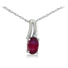 1/2ct Oval Shape Created Ruby and Diamond Necklace in 10k White Gold