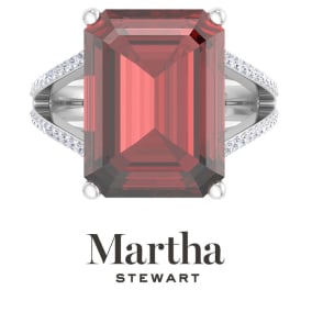 Martha Stewart 10 1/4 Carat Emerald Cut Garnet and Lab Grown Diamond Ring In Sterling Silver