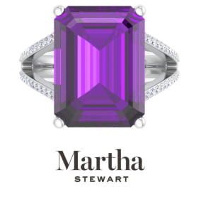 Martha Stewart 10 1/4 Carat Emerald Cut Amethyst and Lab Grown Diamond Ring In Sterling Silver