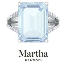 Martha Stewart 10 1/4 Carat Emerald Cut Aquamarine and Lab Grown Diamond Ring In Sterling Silver