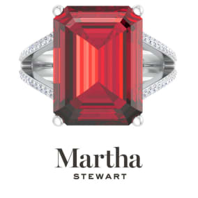 Martha Stewart 10 1/4 Carat Emerald Cut Ruby and Lab Grown Diamond Ring In Sterling Silver