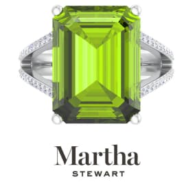 Martha Stewart 10 1/4 Carat Emerald Cut Peridot and Lab Grown Diamond Ring In Sterling Silver