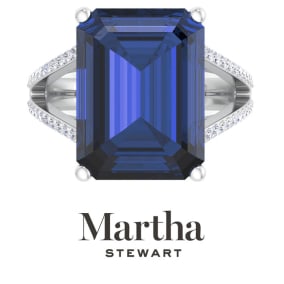 Martha Stewart 10 1/4 Carat Emerald Cut Sapphire and Lab Grown Diamond Ring In Sterling Silver